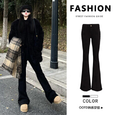 批发黑色修身<b class='q'>微喇</b>叭<b class='q'>牛仔裤</b>女2025秋冬新款小个子加绒加厚高腰马蹄裤子