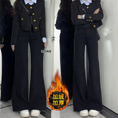 批发黑色微喇牛仔裤女2025<b class='q'>秋</b>冬新款加绒小个子高腰显瘦不贴腿喇叭裤子