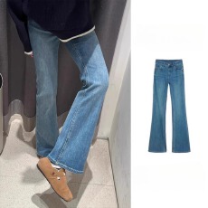 批发大码高腰微喇牛仔<b class='q'>裤</b>女冬季潮流百搭<b class='q'>新款</b>胖mm弹力复古显瘦喇叭<b class='q'>裤</b>子
