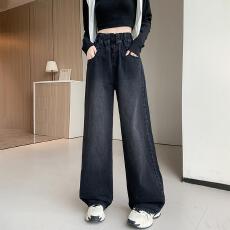 批发秋<b class='q'>冬</b>松紧腰阔腿牛仔裤女2025新款大码胖mm高腰宽松显瘦拖地裤