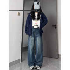 批发复古高腰阔腿<b class='q'>牛仔裤</b><b class='q'>女</b>2025冬潮流百搭新款高腰显瘦垂感直筒拖地裤