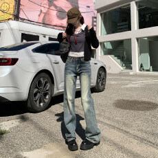 批发窄版小直筒<b class='q'>牛仔裤</b><b class='q'>女</b>秋冬2025新款复古高腰显瘦显高小个子直筒裤子