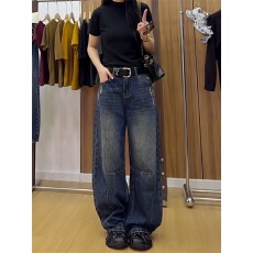 批发大码美式阔腿牛仔裤女秋冬季2025新款裤子<b class='q'>胖</b>mm<b class='q'>显瘦</b>直筒弯刀裤