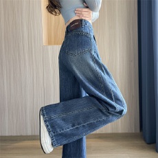 批发复古直筒牛仔裤女<b class='q'>秋冬</b>2025潮流新款高腰显瘦宽松窄版阔腿拖地裤子