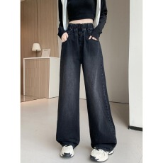 批发<b class='q'>松紧</b>腰时尚直筒<b class='q'>牛仔裤</b>女大码潮流新款秋冬季显瘦黑色阔腿裤