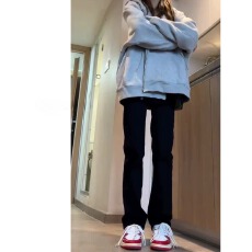 批发黑色牛仔裤女<b class='q'>冬</b>季加绒大码胖mm高腰弹力显瘦梨型身材窄版直筒裤子