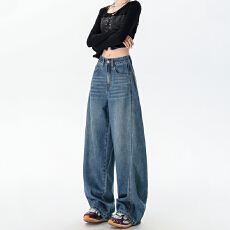 批发阔腿弯刀牛仔裤女2026春<b class='q'>秋</b>潮流百搭新款高腰宽松显瘦美式镰刀裤子