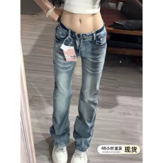 批发美式低腰窄版直筒牛仔裤女2026春夏新款辣妹弹力宽松显瘦阔腿<b class='q'>裤子</b>