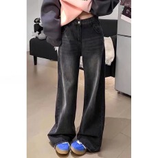 黑灰色直筒牛仔裤女夏季新款大码胖mm宽松显瘦梨形身材高腰阔腿裤