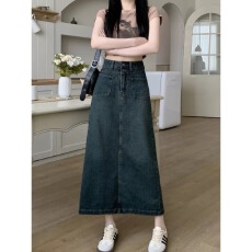 批发大码复古<b class='q'>牛仔</b>半身裙女夏季胖mm梨型身材遮胯高腰a字中长款包臀裙