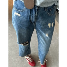 批发破洞毛边直筒牛仔裤女夏薄款2026新款大码胖mm显瘦小个子阔腿裤子