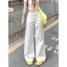 批发白色阔腿牛仔裤女2026年夏季潮流百搭新款<b class='q'>高腰</b>窄版直筒拖地裤子