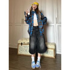 批发大码美式复古黑色<b class='q'>牛仔</b>七分裤女夏薄款裤子宽松好看中裤五分裤<b class='q'>短裤</b>