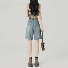 批发<b class='q'>高腰</b>五分<b class='q'>牛仔</b><b class='q'>短裤</b>女夏季2026潮流百搭新款宽松小个子外穿5分中裤