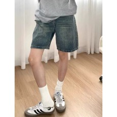 蓝色三分牛仔短裤男女夏季薄款潮流新款水洗潮牌中裤美式四分裤