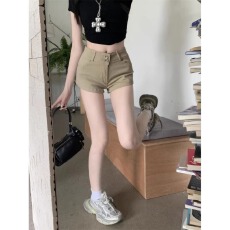 批发小个子美式复古卡其色牛仔超<b class='q'>短裤</b>女2026夏季辣妹风紧身显瘦热裤子