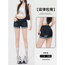 批发美式复古辣妹卷边牛仔<b class='q'>短裤</b>女2026新款不漏屁股弹力显瘦包臀热裤子