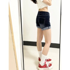批发美式牛仔<b class='q'>短裤</b>女夏季薄款胖mm梨形身材显瘦弹力小个子大码a字热裤