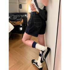 批发牛仔<b class='q'>短裤</b>女2026夏季新款大码胖mm宽松显瘦小个子深蓝色阔腿四分裤