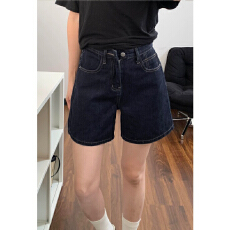 批发深蓝色牛仔<b class='q'>短裤</b>女夏季薄款大码显瘦胖mm梨型身材小个子a字热裤子