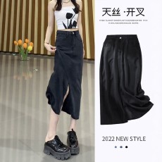 批发天丝牛仔半身裙女夏季新款高腰遮跨显瘦开叉<b class='q'>中长款</b>时尚百搭包臀裙