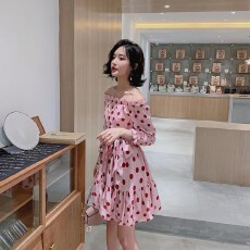 批发一字肩矮小个子2026年春夏新款波点裙子150cm加小码XXS<b class='q'>连衣裙</b>女