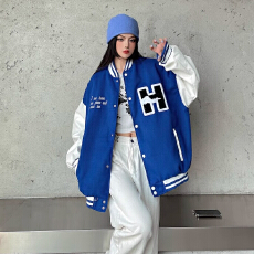 批发秋冬季棒球服女学院风拼接撞色<b class='q'>夹克</b>宽松美式街头复古情侣款<b class='q'>外套</b>女