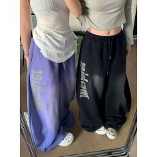 批发***美式做旧水洗<b class='q'>街头</b>印花时尚宽松卫裤女秋季松弛休闲百搭阔腿裤