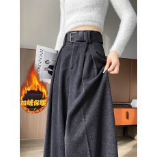 批发高级感灰色<b class='q'>西装</b>裤女秋冬加绒加厚毛呢阔腿裤直筒宽松垂感拖地长裤