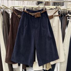 批发2025秋新时尚条绒裤休闲裤宽松显瘦灯芯绒<b class='q'>七分</b>裤直筒阔腿裤靴裤女