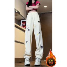 批发加绒奥粒绒刺绣束脚卫<b class='q'>裤</b>女秋冬新款加绒加厚学生<b class='q'>韩版</b>直筒长<b class='q'>裤</b>