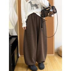 批发高质量糯米绒  磨毛加绒加厚休闲裤冬季松紧腰阔腿束脚长裤女