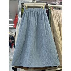 批发时尚简约菱格夹棉半身裙女冬季新款高腰A字裙中长款保暖休闲裙子