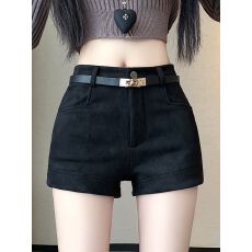 批发鹿皮绒280克<b class='q'>西装</b>短裤女秋冬高腰显瘦气质a字靴裤百搭阔腿热裤