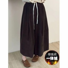 批发韩系秋冬新款小个子灯芯绒宽松阔腿气质高腰显瘦八分休闲裙裤子女