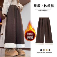 批发美拉德灯芯绒拼接羊羔毛阔腿裤女冬季加绒高腰宽松<b class='q'>休闲</b><b class='q'>九分裤</b>