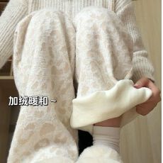 原版面料美式复古豹纹立体腰阔腿裤冬季新款宽松高腰慵懒松弛休闲