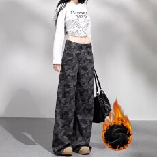 批发<b class='q'>个性</b>百搭工装阔腿牛仔裤女垂感显瘦<b class='q'>时尚</b>加绒加厚ins拖地牛仔裤潮