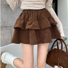 批发咖色百褶半身裙女春秋季小个子高腰显瘦蛋糕裙防走光a字蓬蓬短裙
