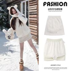 批发米白色毛毛半身裙女秋冬季新款高腰显瘦小个子a字可爱包臀短裙子