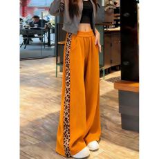 批发<b class='q'>大码</b>女装橘色豹纹拼接加绒阔腿裤女秋冬今年流行直筒垂感休闲裤子