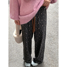 批发美式复古松紧高腰抽绳百搭<b class='q'>碎花</b>拖地阔腿<b class='q'>裤</b><b class='q'>女学生</b>宽松显瘦直筒<b class='q'>裤</b>