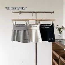 批发带安全裤 网红ins字母印花高腰防走光灰色a字裙通勤百搭半身裙