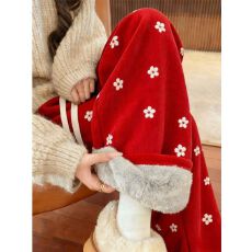 批发欧棉绒复合北极绒新年红色灯芯绒阔腿裤女<b class='q'>冬</b>加绒加厚垂感直筒裤