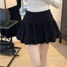 批发白色芭蕾风蓬蓬<b class='q'>裙</b>女夏新款荷叶边短<b class='q'>裙</b>辣妹<b class='q'>高腰</b>显瘦a字蕾丝半身<b class='q'>裙</b>