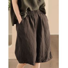 批发棉麻过膝夏季五分裤复古纯色松紧裤胖mm大码休闲宽松中老年阔腿裤