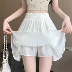 批发夏季新款韩版小清新纯色<b class='q'>雪纺</b>半身裙高腰显瘦百褶防走光短裙裤