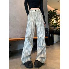 批发美式复古甜酷黑灰色工装裤女春秋款小个子直筒高腰显瘦休闲阔腿裤