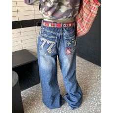 批发<b class='q'>韩版</b>通勤设计感百搭星星直筒<b class='q'>牛仔裤</b>女春秋季新款宽松拖地<b class='q'>牛仔裤</b>