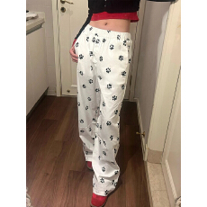 批发2026可爱狗脚印白色裤子<b class='q'>女</b>夏季小个子宽松休闲阔腿<b class='q'>裤</b>